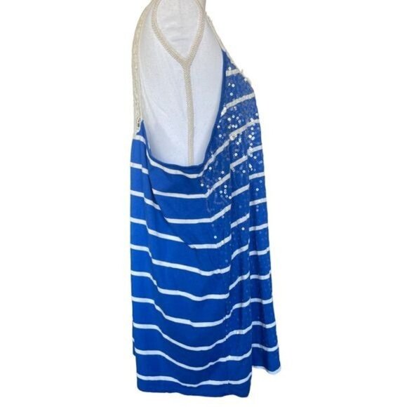 Lane Bryant Top Blouse Shirt Plus Size 22 24 Blue White Lace Clear Sequin - Picture 6 of 11